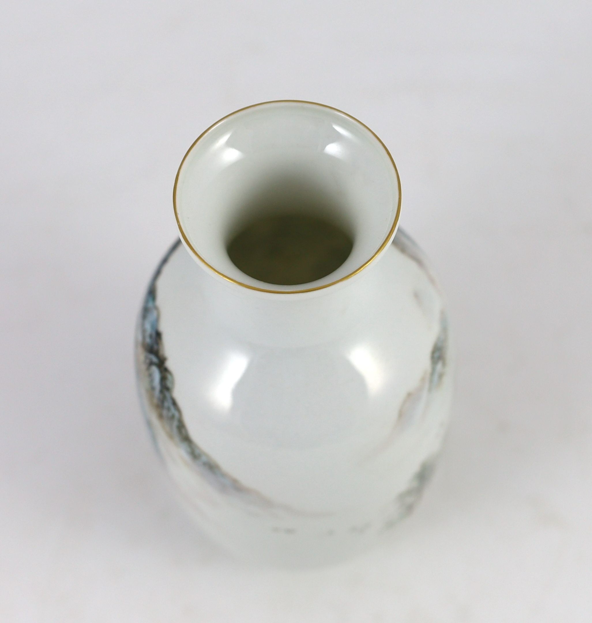 A Chinese landscape baluster vase, circa 1950, 19cms high.